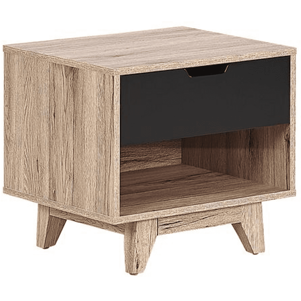 Beliani Nočný stolík s čiernou zásuvkou v svetlom dreve SPENCER